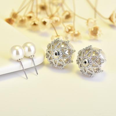 Ohrringe für Doppelfunktion Natürliche Perle Damen Stecker Ohrringe Spitze Stil Zirkon Mikroeingefasst Schneeflocke Weihnachten