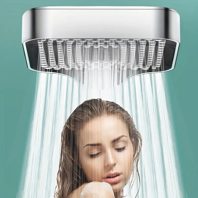Square Button Adjustable Shower Head Silver Booster Shower Head Thickened Water Outlet Shower Head Set