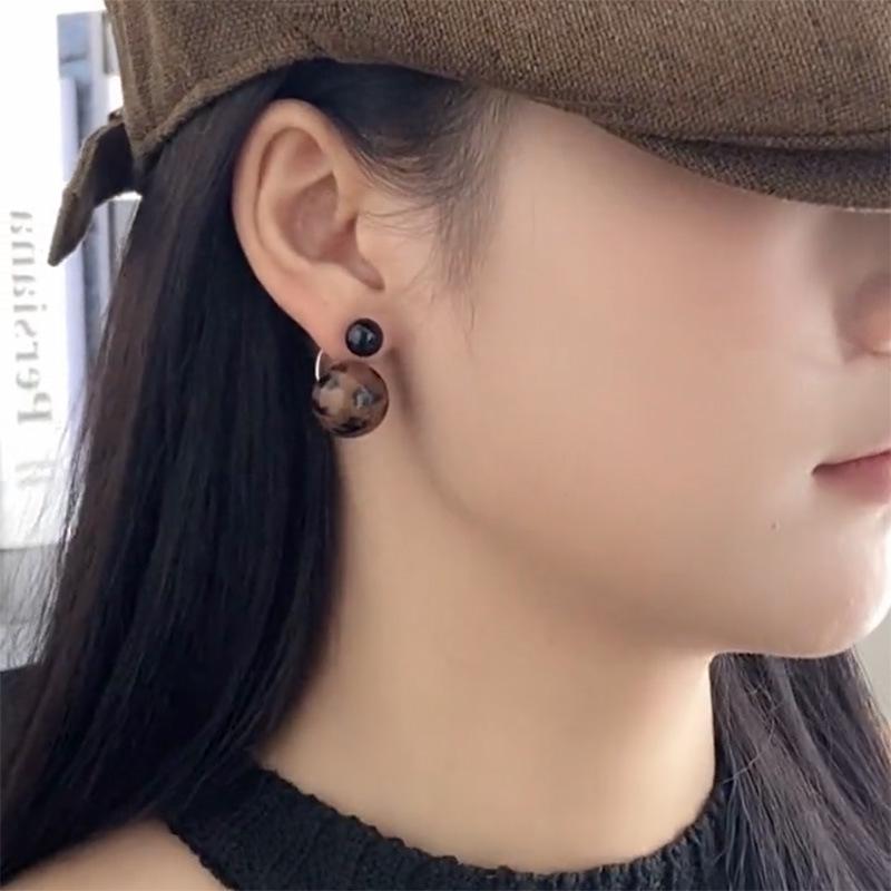 Retro Leopard Print Round Bead Earrings: Elegant Two-Way Wear Studs with a High-End Feel
