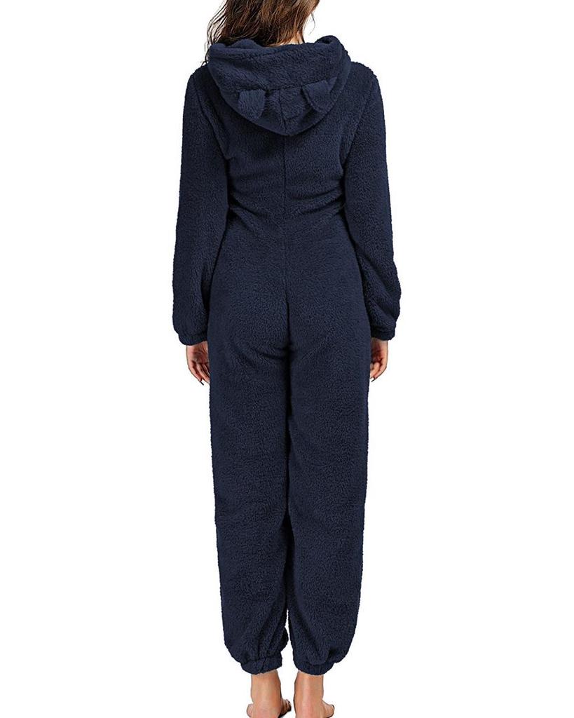 2024 Trendy European/American Fleece-Lined Hooded Jumpsuit Pajamas for Women - 22 Colors Available
