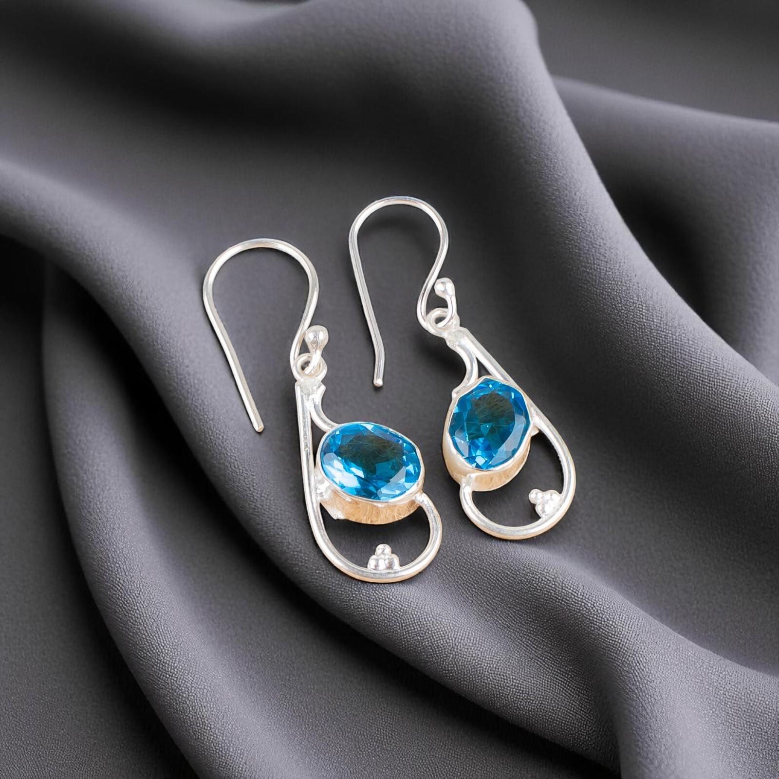 

Swiss Blue Topaz Gemstone 925 Sterling Silver Jewelry Handcrafted Earrings 1.60 EE-49-4