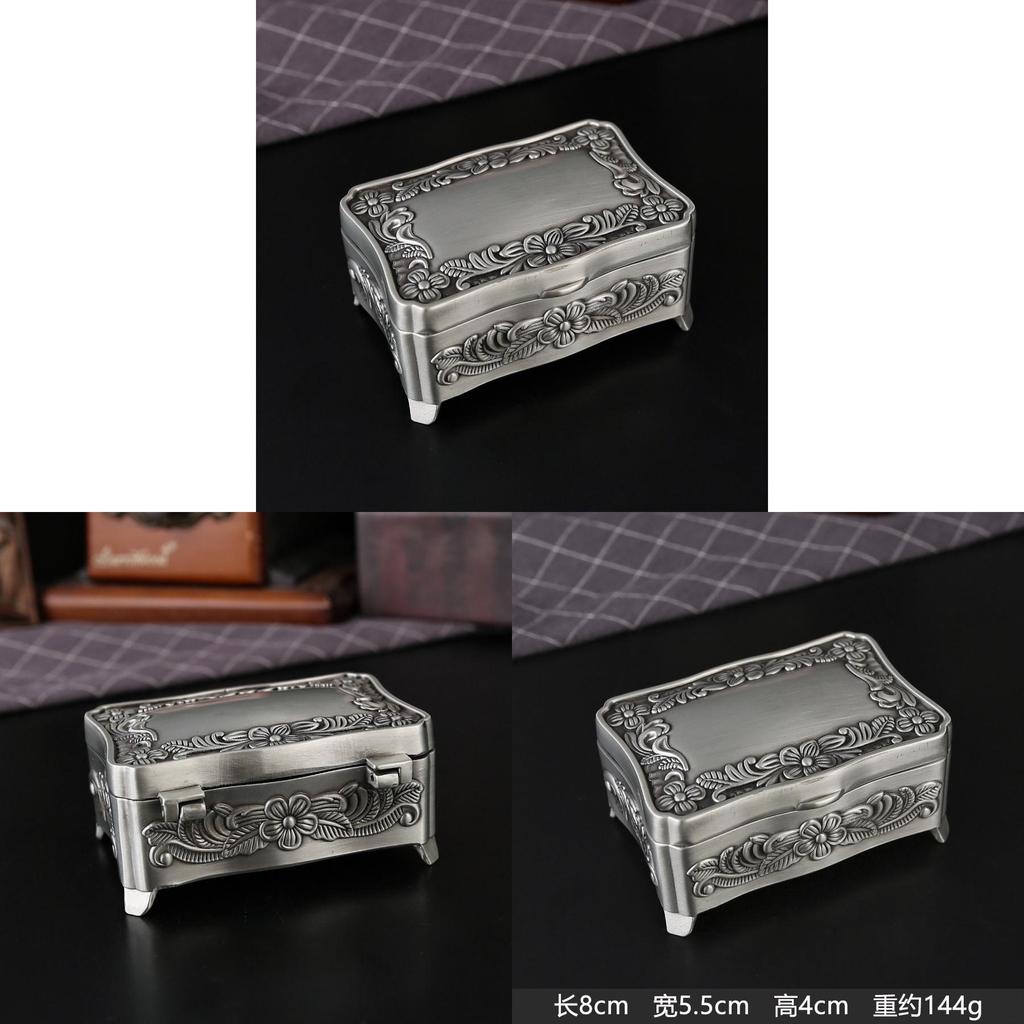 Retro Metal Jewelry Box With Flower Pattern For Gift Giving And Desk Decor