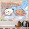 Cute Panda and Bear on Carousel Swing Pattern Wall Hanging Tapestry Decorative Tapestry Home Decor for Bedroom and Living Room