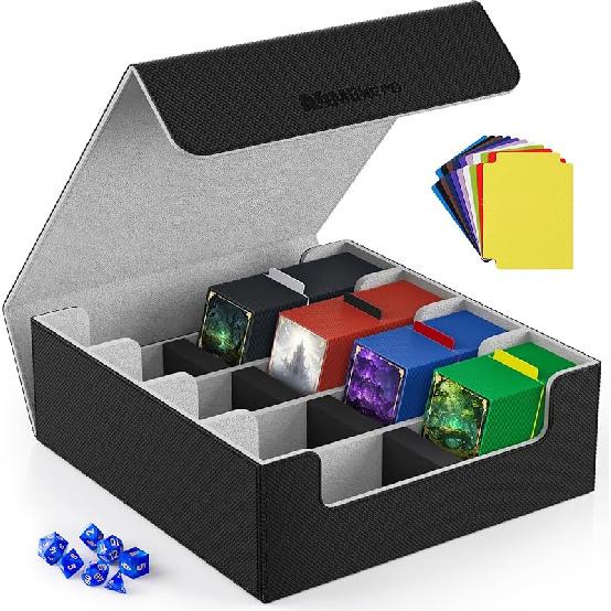 Mlikero Card Deck Case for Trading Cards 1800+, Trading Card Storage Box with 10 Dividers and 3 Foam Stoppers, Leather Magnetic Closure Commander