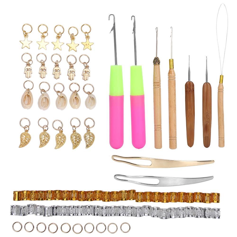 89pcs Metal Hair Rings Hair Braid Rings Dreadlocks Needle Crochet Hook Hair Tools
