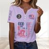 Womens Short Sleeve Henley Neck Printed T Shirt 250th Anniversary Letter Graphic Casual Loose Fit Top for Everyday Wear