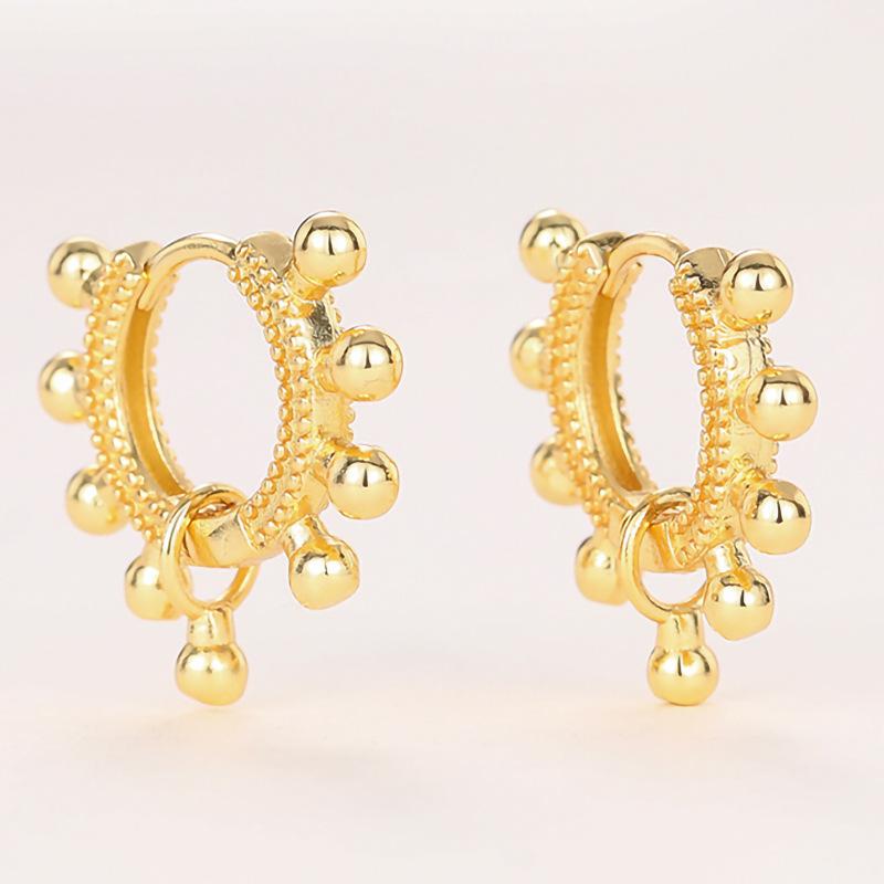 Gold Plated Beaded Small Huggie Hoop Earrings Multi Ball Dangle Open Loop Earrings Women Minimalist Daily Fashion Jewelry Gift