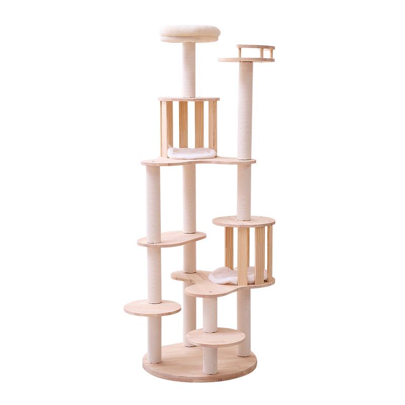 Luxury Solid Wood Multi-Level Cat Tree with Space Capsule Bed and Scratching Post