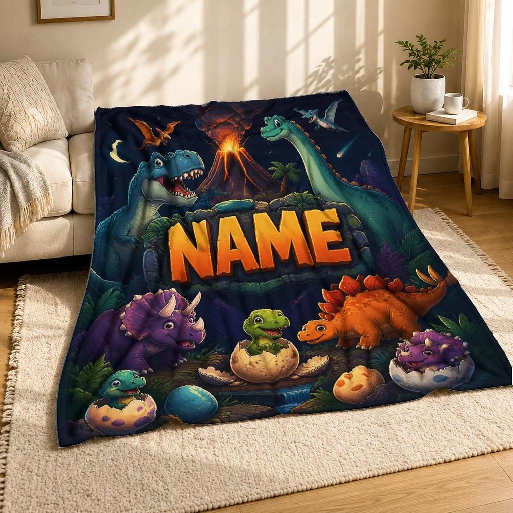 Personalized Dinosaur World Coral Fleece Blanket