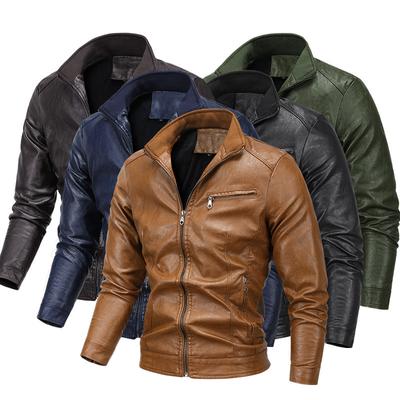 PU Leather Coat Autumn and Winter New Men's Motorcycle Fleece Leather Jacket Youth Casual Plus Size Jacket Jacket