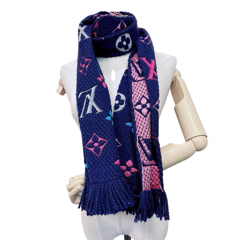 LOUIS VUITTON M70899 Rainbow Monogram wool Escalp Logo Mania Scarf Navy wool Used