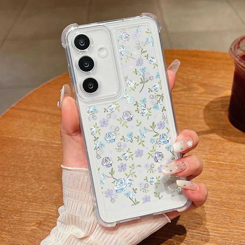 For Samsung S25 Ultra S24 FE S23 A56 A36 A16 A15 A55 A35 Case Shell Floral Pattern Clear Soft Silicone Lens Protection Shockproof Slim Phone Cover
