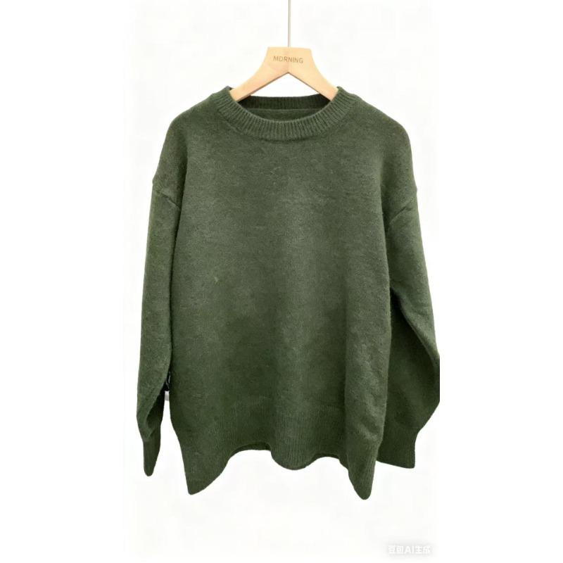 VEZFAA Women's Fashion Casual Fall Winter Solid Color Print Long Sleeve O-Neck Sweaters