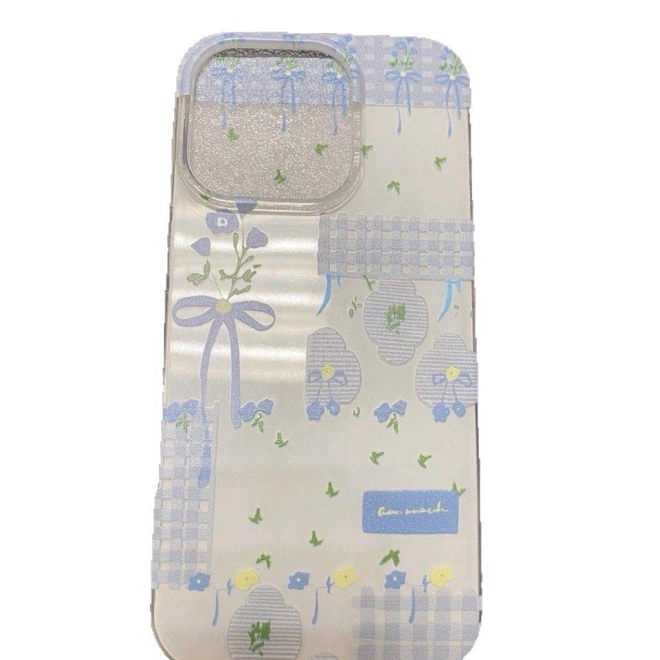 Spring Pastoral Blue Plaid Floral French-Style Phone Case for 16 Pro Max, 15 Pro, 14 - Double Layer Protection