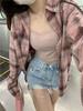 Women's Retro Plaid Mid-Length Shirt - Light, Loose, Lazy Style for Spring or Autumn