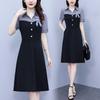 Summer Slimming Short Sleeve Dress with Pearl Splicing Youthful and Belly Covering