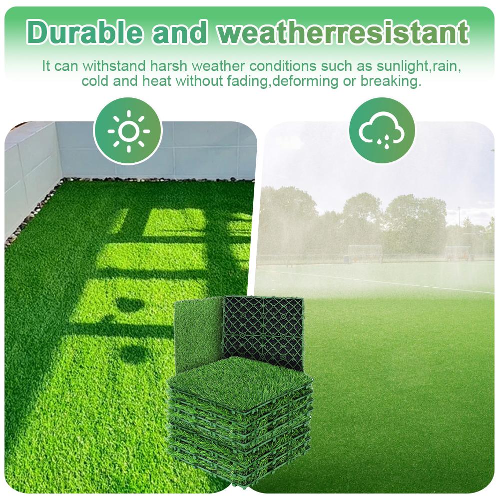 1 Pc 12 Inchx12 Inch Realistic Grass Turf Tile Interlocking Square Artificial Grass Mat Flooring Decor Pad for Indoor Outdoor