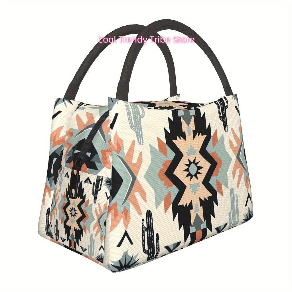 A Bohemian Patterned Portable Reusable Cooler Bag, Insulated Lunch Bag for Camping, Picnics, And Beach Outings, Suita