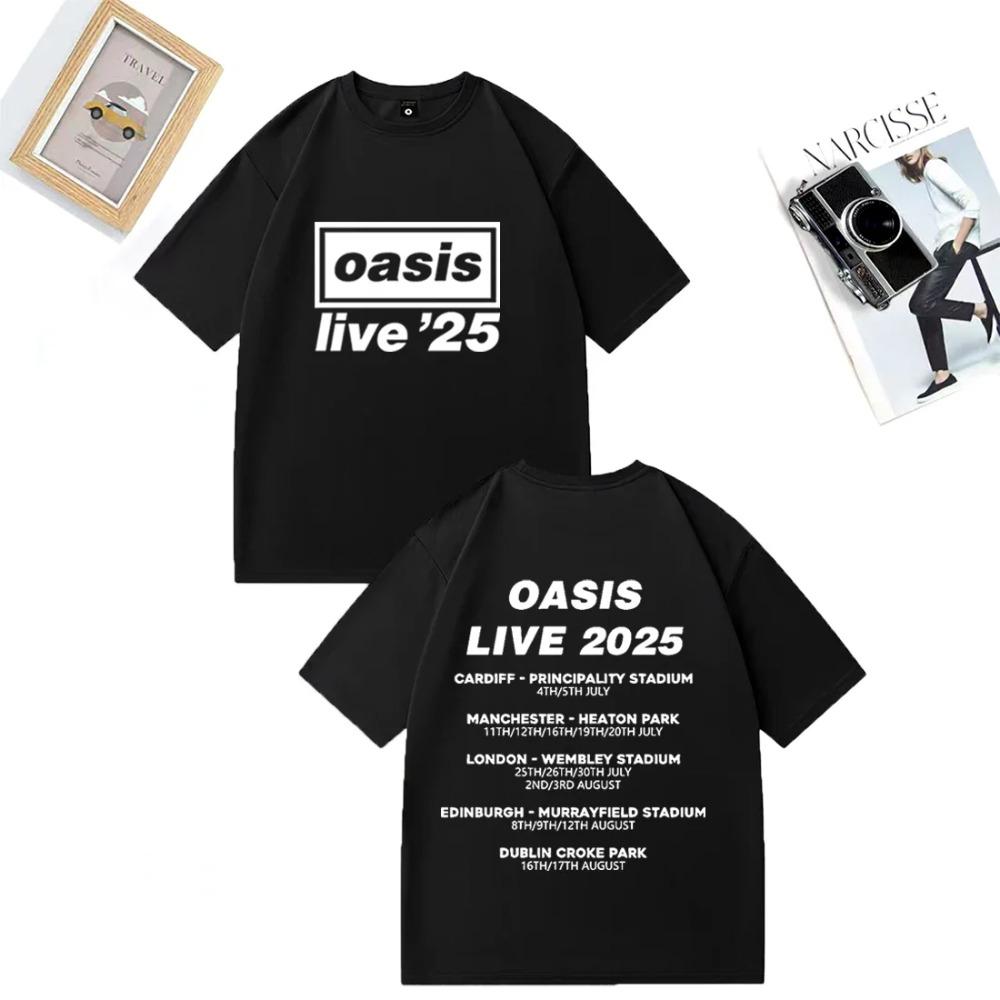 OASIS Live 25 Tour 2025 Koszulka Vintage Męska Damska Casual Bawełniana Koszulka Ubrania Hip Hop Streetwear Koszulki z Krótkim Rękawem Prezent dla Fanów