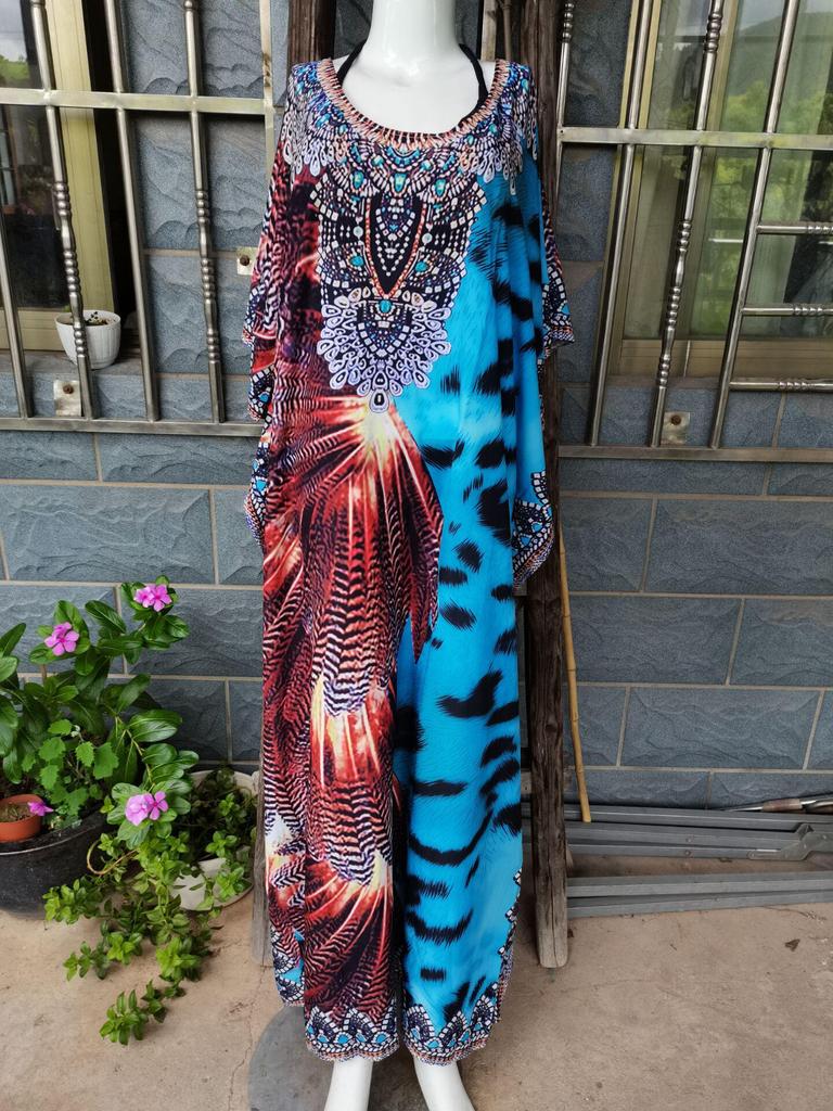 Feather Print Polyester Beach Robe Cover-Up