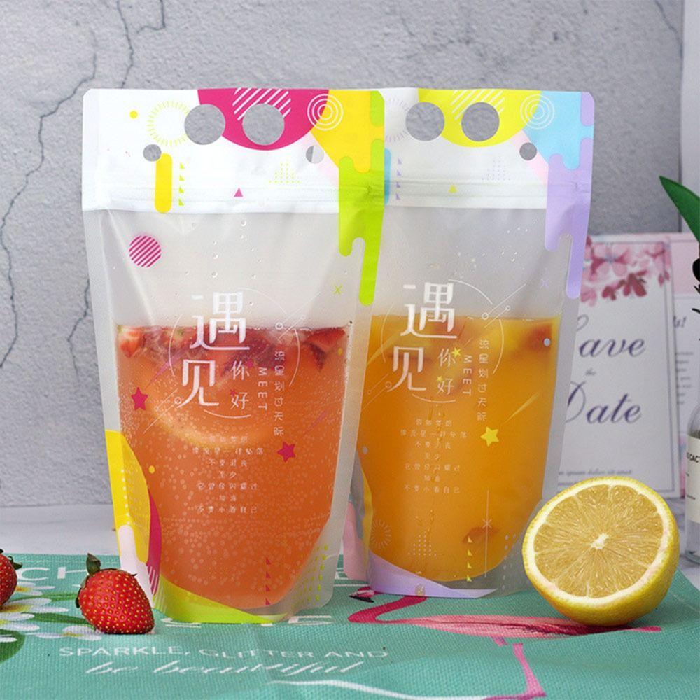 Portable Disposable Beverage Bags with Straw 450ML Ice Drink Pouches Leak Proof Resealable Drink Pouches