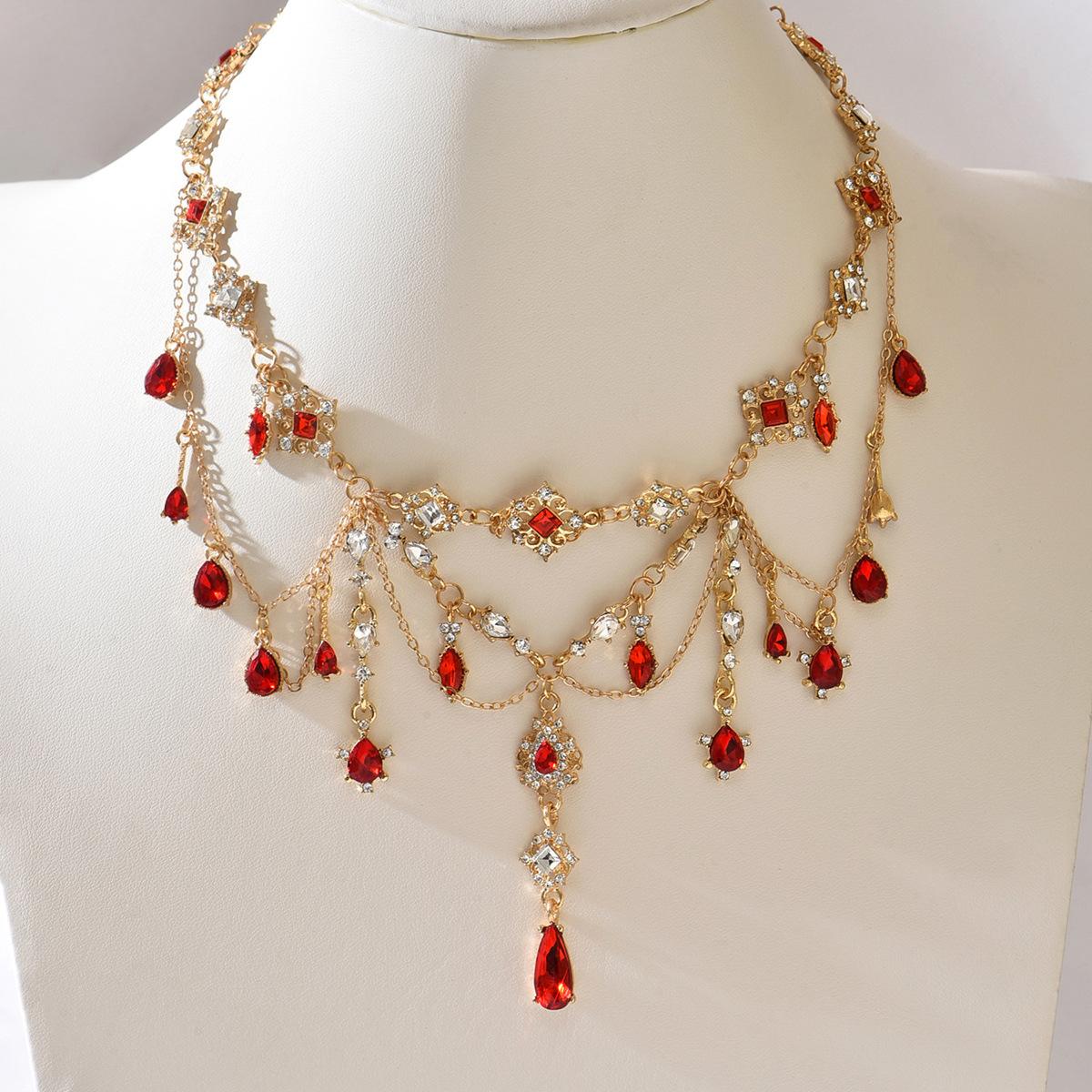 Fashion Red Crystal Chokers Necklace for Women Gold Color Choker Trend Chains Collares On The Neck Female Party Accessories красный