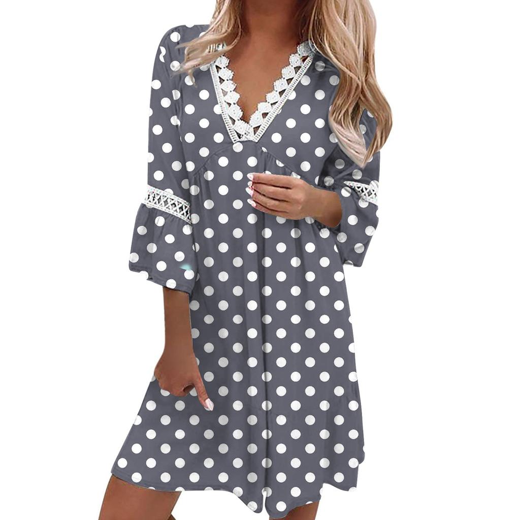 Dámské krajkové patchworkové šaty s výstřihem do V Dámské dámské šaty s krajkovým vzorem Bohemian Casual Resort