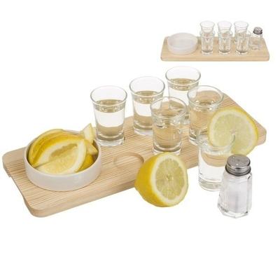 Tequila-Service Holzbrett und 6 Shooter-Gläser