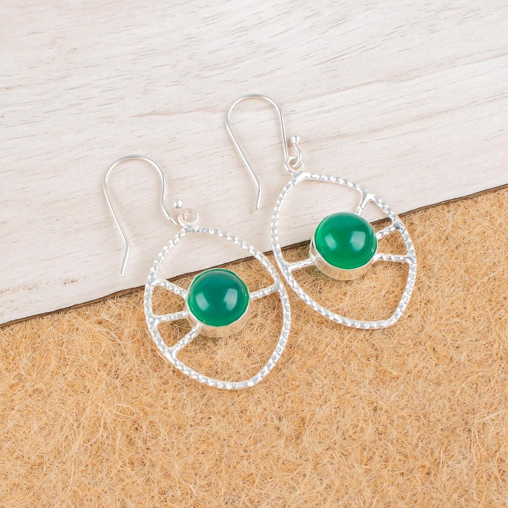 Green Onyx Cab Gemstone 925 Sterling Silver Jewelry Handmade Hook Earrings 2.00" EE-52-29