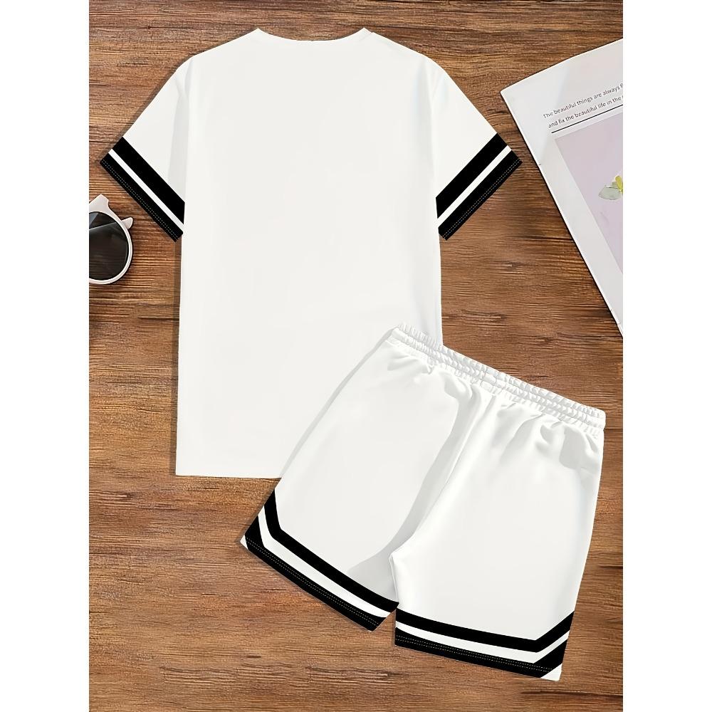 Men's Summer Gothic Letter Printed Comfortable Breathable Round Neck T-shirt Shorts Set