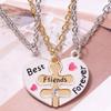 Sun Moon Stars Patchwork BFF Heart Necklace for Best Friends Forever