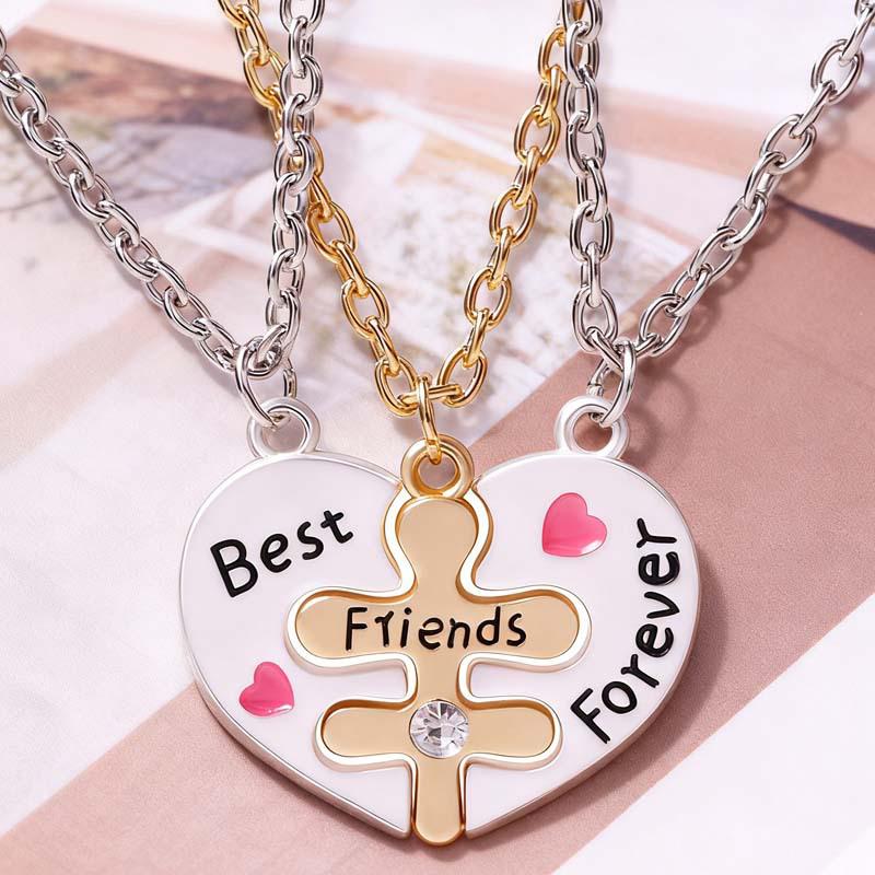 Sun Moon Stars Patchwork BFF Heart Necklace for Best Friends Forever