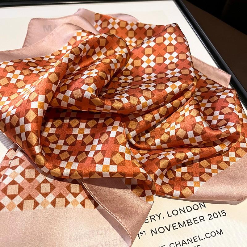 Lightweight Pure Silk Square Scarf Women 53x53cm Minimalist Korean Style Geometric Print Elegant Business Accessory