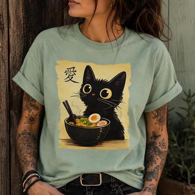 Black Cat Ramen Shirt | Cute Anime Cat Noodle Bowl Tee