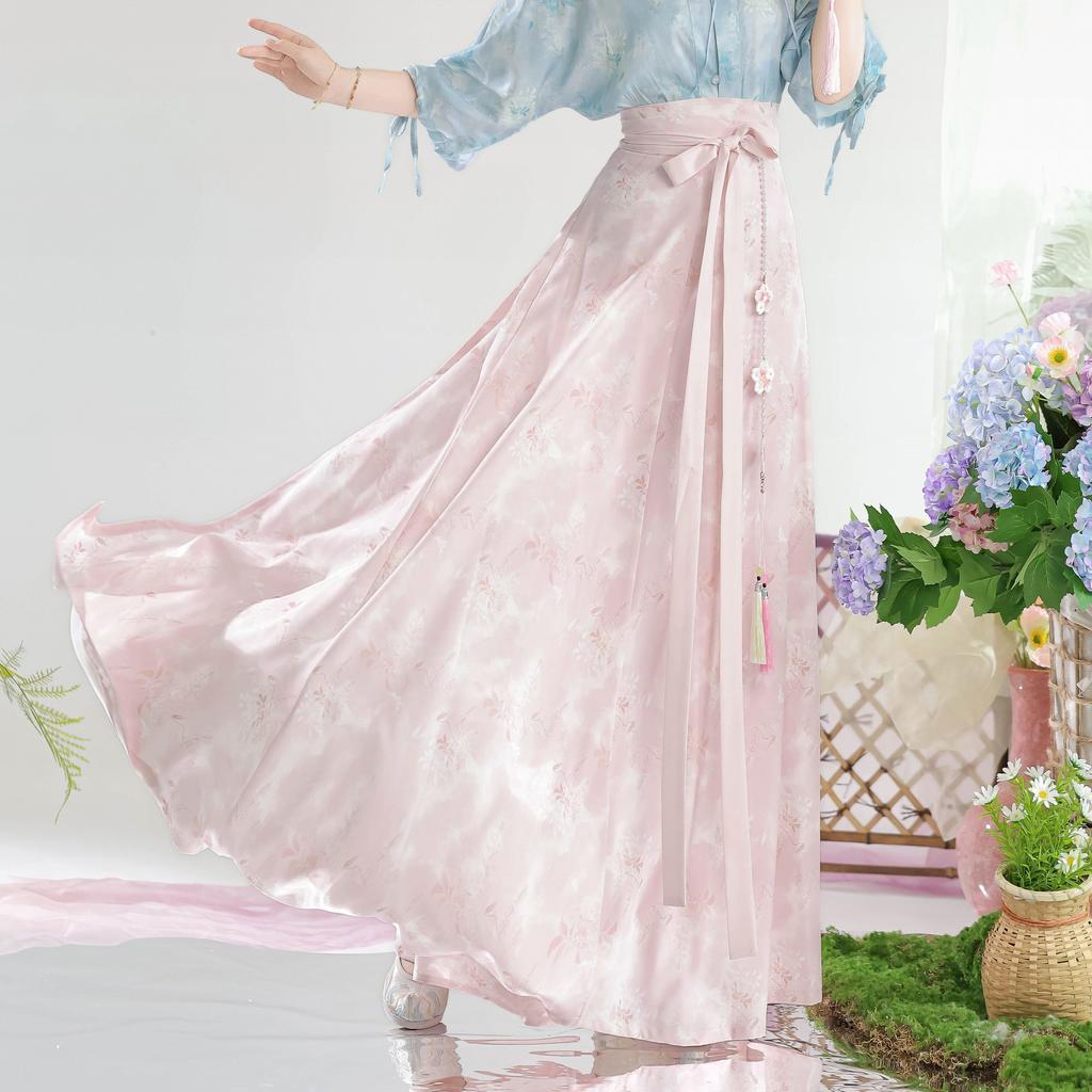 Chinese Tang Dynasty Style Hanfu Printed Tang Robe Top Waist Skirt Modified Daily Suit For Women