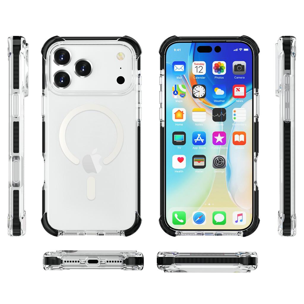 For iPhone 17 Pro Case Compatible with MagSafe Reinforced Corners TPU + Acrylic + TPE Phone Cover