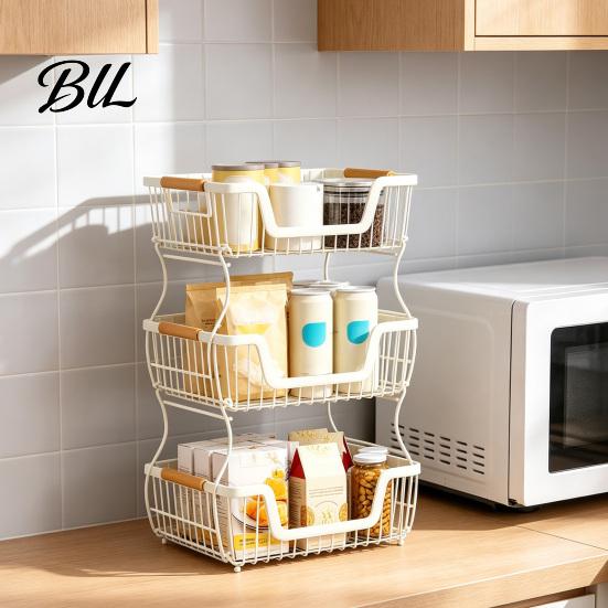 Home Organization Rack 2/3 Layer Countertop Organizer Rack, Heavy Duty Fruit Basket Stand, Metal Storage Space Saving Carbon Steel for Kitchen, Pantry
