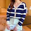 WTEMPO Women's Casual Versatile Long Sleeve Striped Sweater Cardigans V-neck Large Size Solid Color Loose Knitted Cardigans