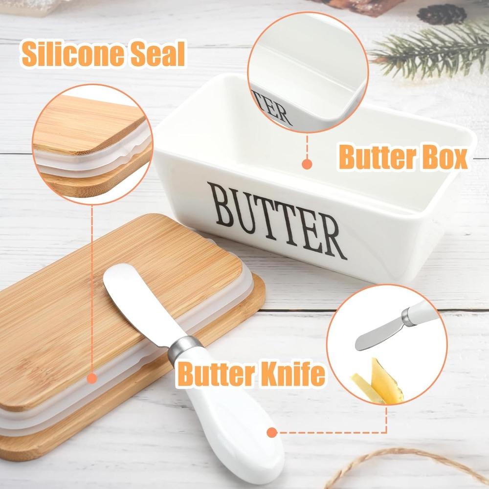 Butter Dish with Lid Butter Holder with Knife for Countertop Large Ceramic Butter Container for Fridge Butter Keeper