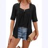 Women's Spring and Summer New Solid Colour Square Neck Button Splicing Mid-sleeve Casual T-shirt Tops