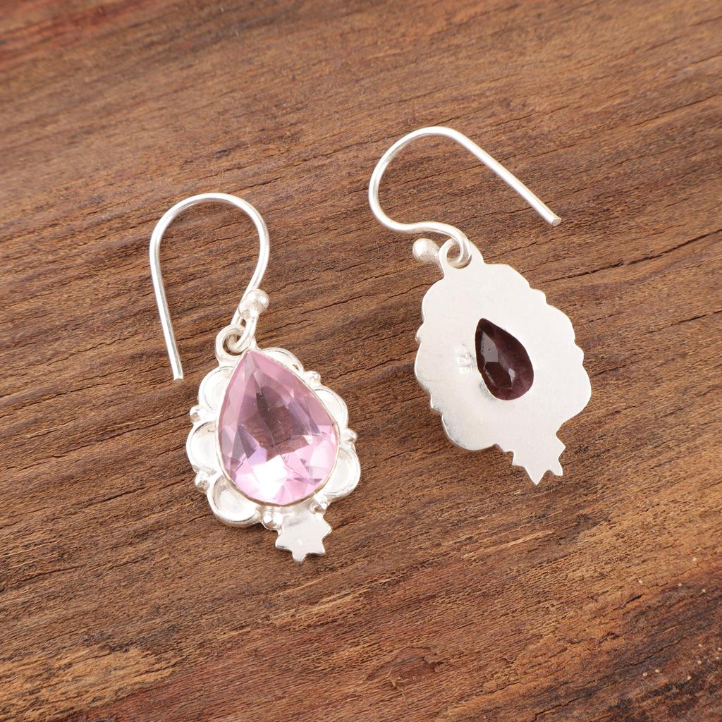 Cercei Argint Morganit, Cercei Argint Sterling Solid 925, Cercei Charm Handmade Pentru Cadou, Cercei Boho Morganit Cadou Pentru Soție