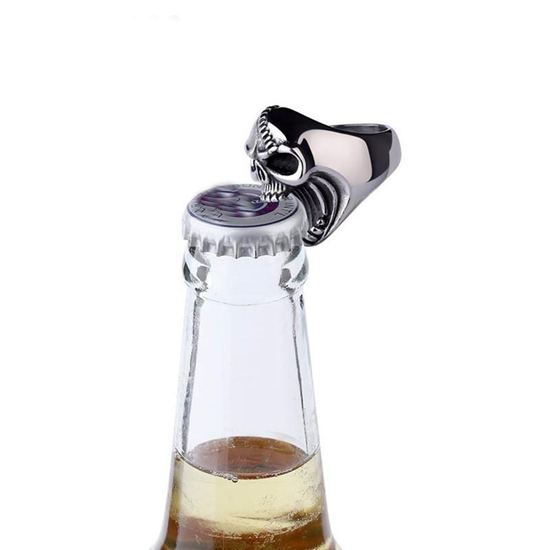Punk Bottle Opener Ring Hip-Hop Men's Metal Skull Rings Ghost Head Skull Ring Gothic Punk Rock Biker Jewelry Accessories