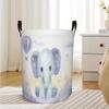 1pc Laundry Basket, Cute Cartoon Elephant Print Dirty Clothes Basket - Round Polyester Storage Basket with Handle Design, Can Store Clothes,, Etc, Lau