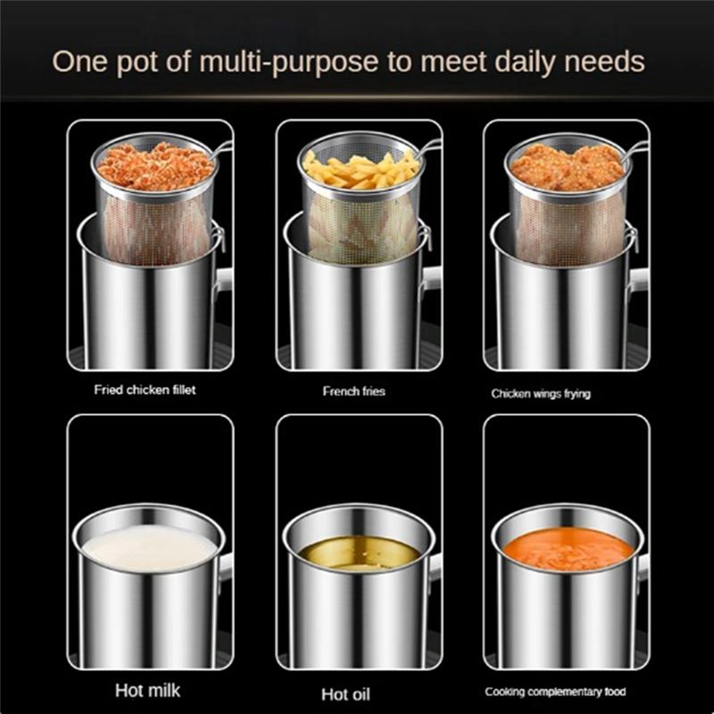 A20F-Thickeded Deep Fryer Pot Small Stainless Steel Deep Fryer Pasta Strainer Basket Chicken Fried Food Strainer