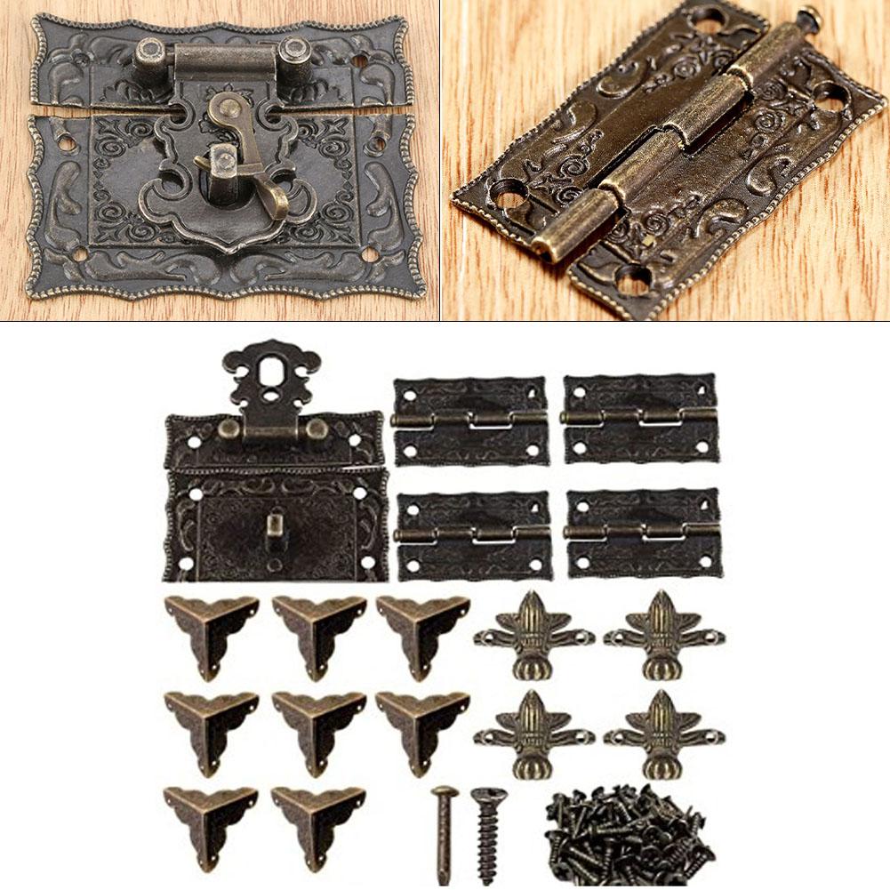 Parts Cabinet Hinges With Screws Zinc Alloy 17Pcs/Set Bronze Cabinet Hinges Hardware Jewelry Wooden Box Latch Hasp