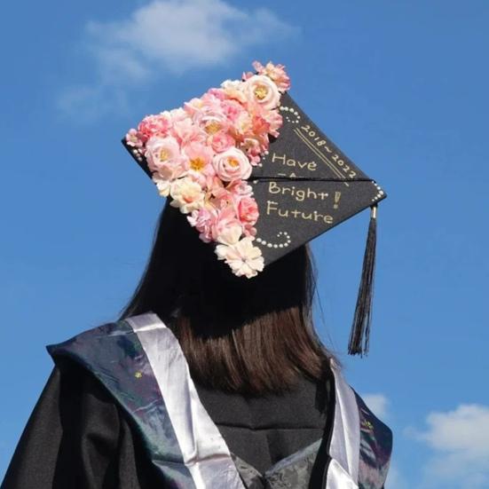 1 Set Artificial Flowers Graduation Decorations Flower Kit DIY Assorted Cap Stickers Glitter Number