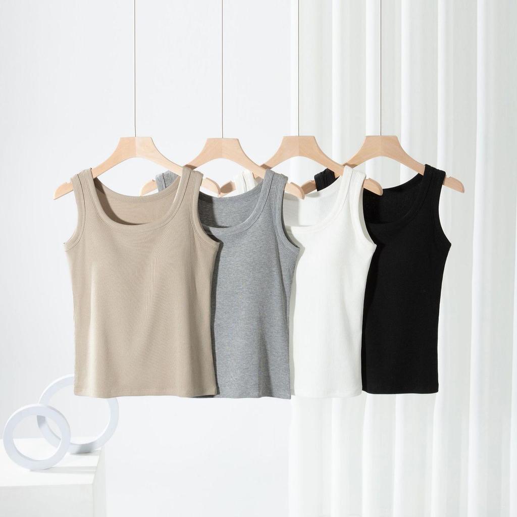 Slim-Fit Women's Threaded Tank Top with Integrated Pads - Comfortable, No Restriction, Ideal for Spring/Summer Yoga & Outer or Base Layer Wear.