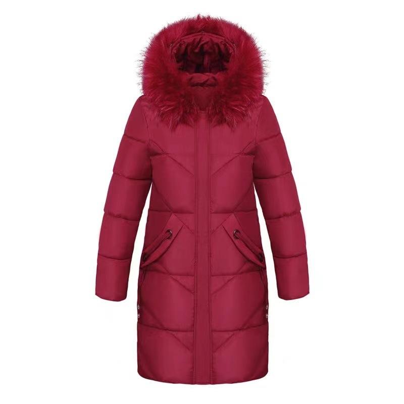 Women Colorful Fur Collar Long Winter Jacket Hooded Down Cotton Coat Thick Warm Jacket Cotton Padded Wadded Parkas