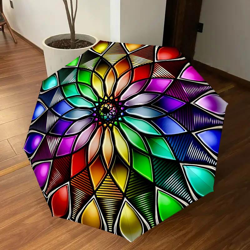 1PC mandala colorful Umbrella-8-Rib Reinforced, Automatic Open, Lightweight & Durable, Cute Fashion Accessory for Outdoor, Beach, or Casual Use, Beach