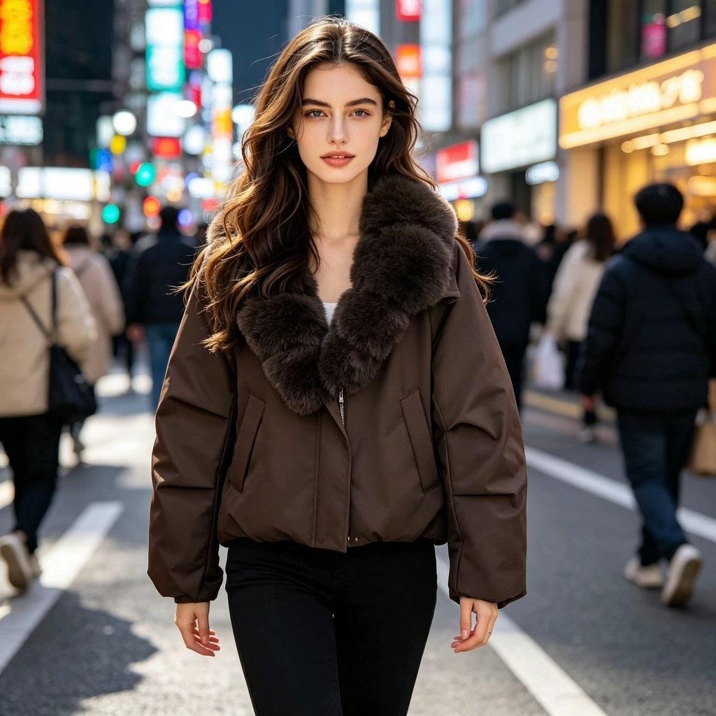 Autumn and winter new pie overcome detachable imitation fox fur collar down cotton clothes women's short fashion warm jacket